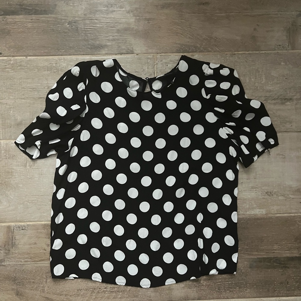 Who What Wear Black and White Polka Dot Blouse